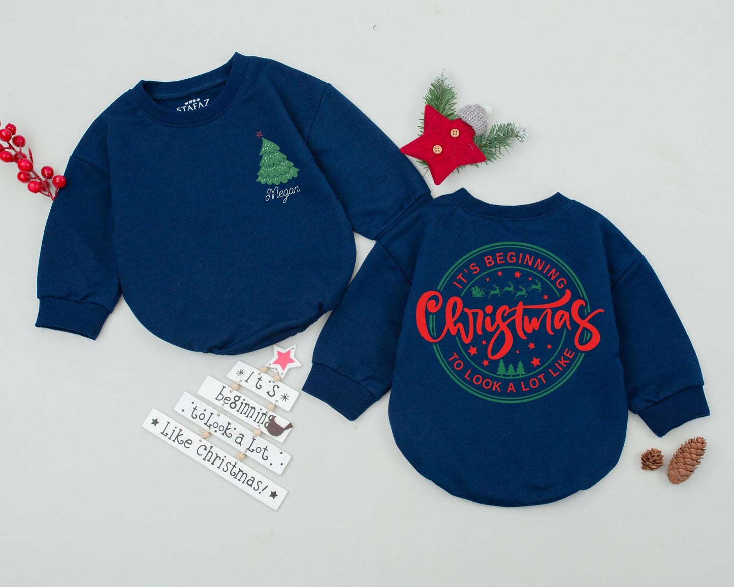 Custom Name Bubble Romper - First Christmas Baby Outfit Gift