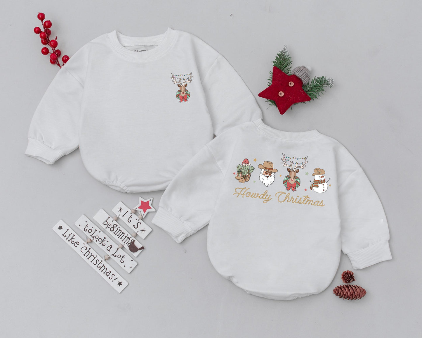 Western Vintage Christmas Newborn Outfit: Personalized Baby Romper