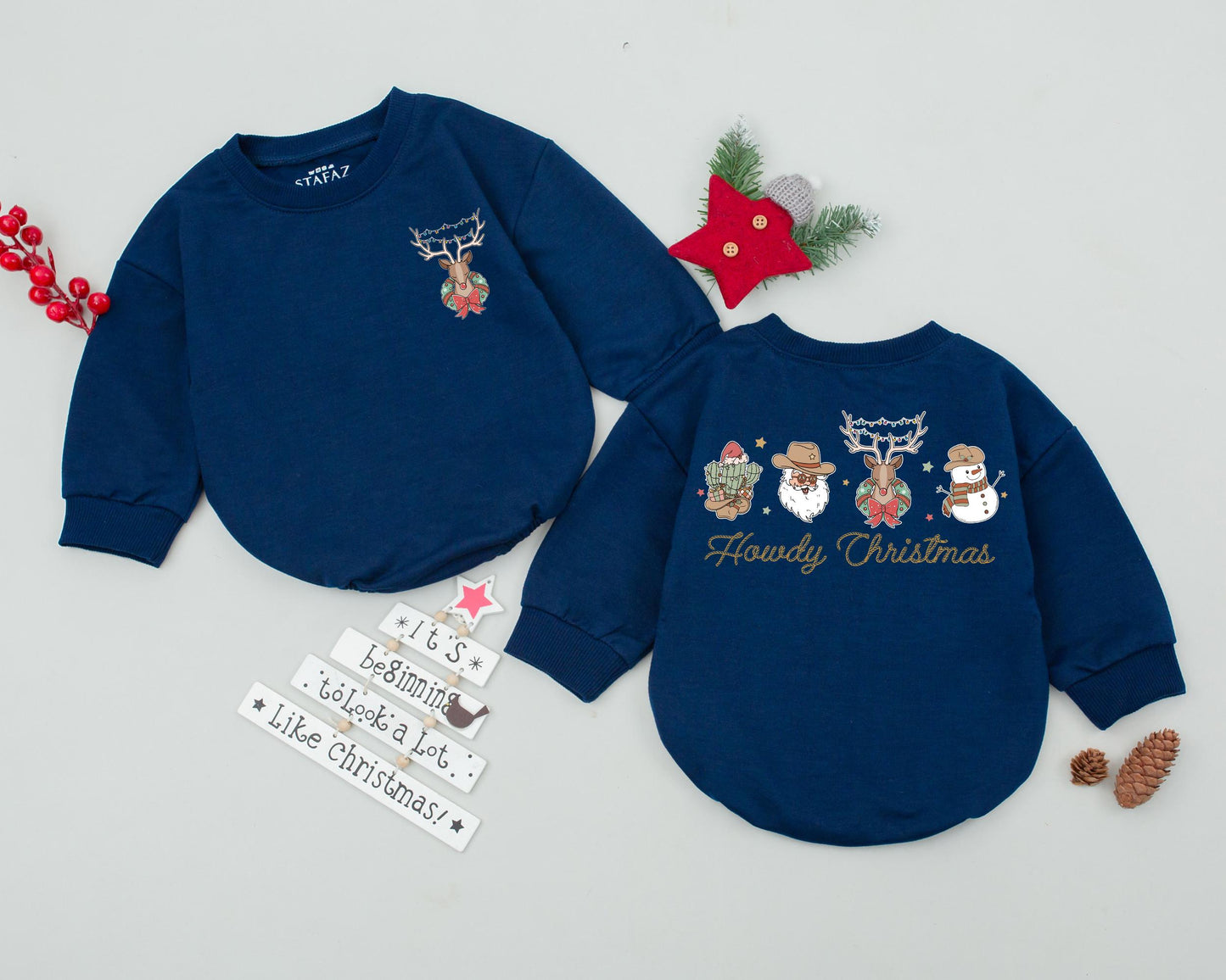 Western Vintage Christmas Newborn Outfit: Personalized Baby Romper