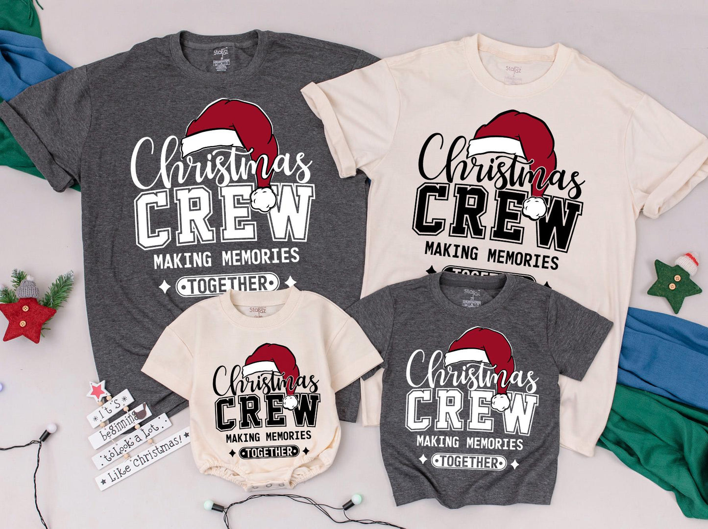 Christmas Crew Matching Family Shirts Making Memories Together! Festive Holiday T-Shirts, Toddler Christmas Shirt, Newborn Romper, Santa Hat, Modern Xmas Fun (139)