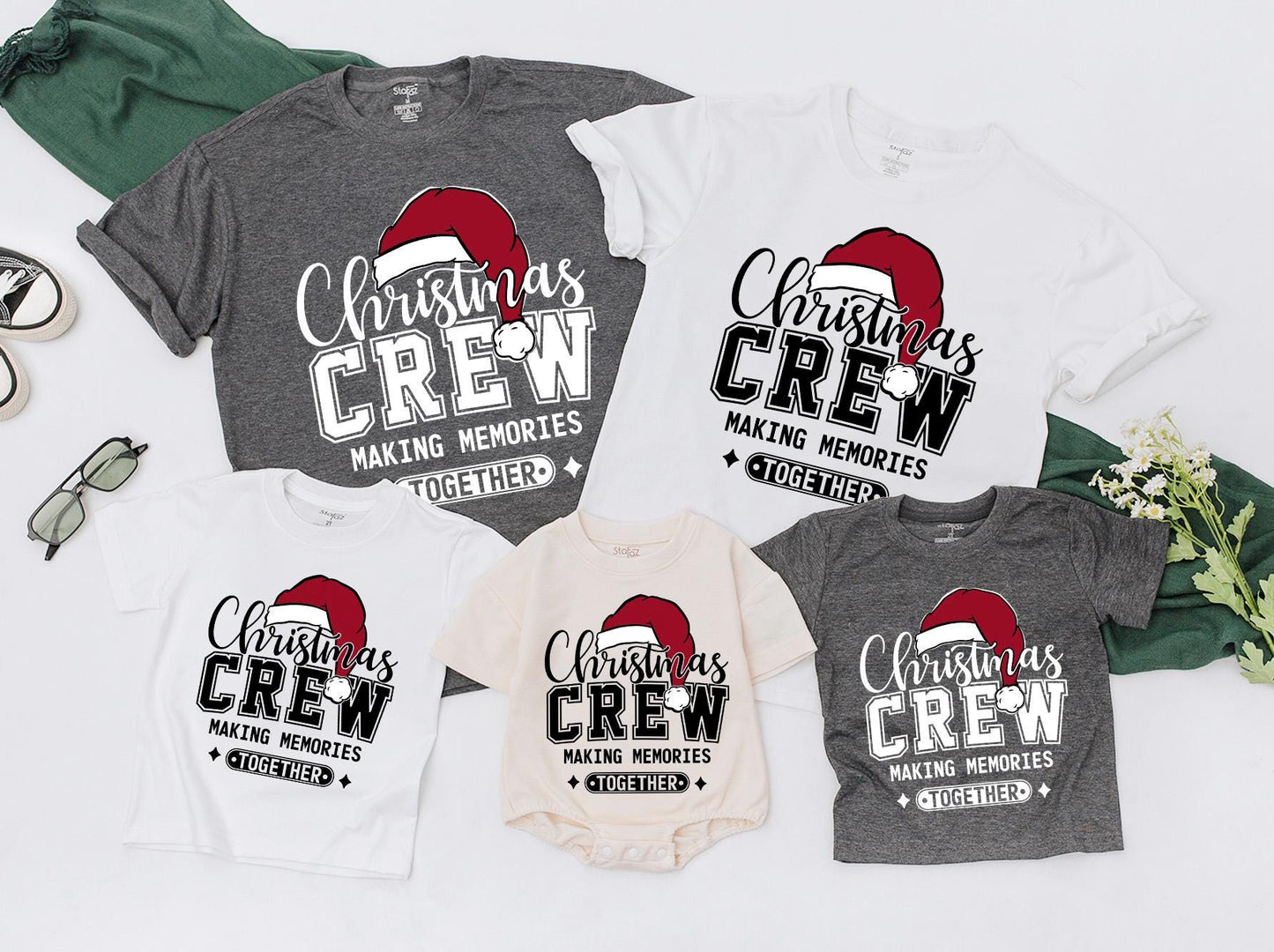 Christmas Crew Matching Family Shirts Making Memories Together! Festive Holiday T-Shirts, Toddler Christmas Shirt, Newborn Romper, Santa Hat, Modern Xmas Fun (139)