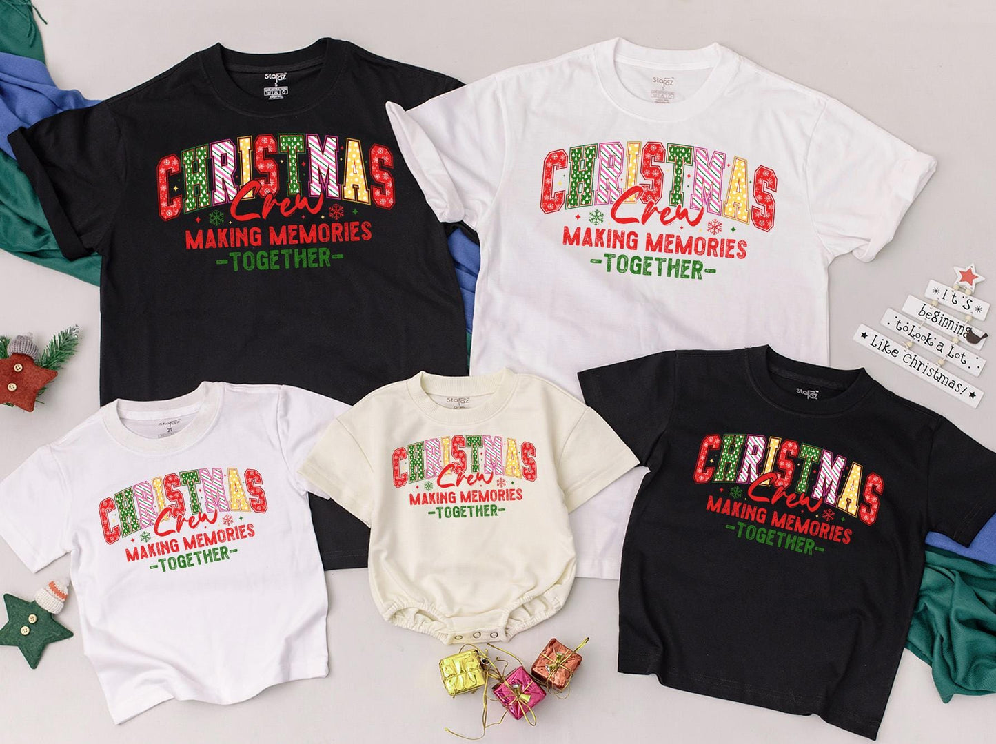 Christmas Crew Making Memories Together Family Matching Red Green Festive Snowflake T-Shirt Gift Toddler Baby