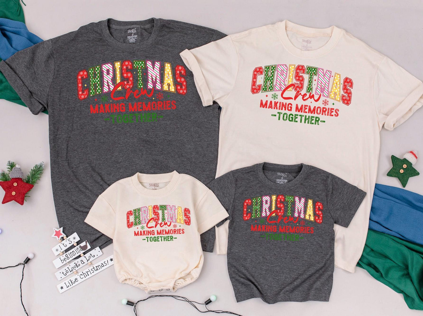 Christmas Crew Making Memories Together Family Matching Red Green Festive Snowflake T-Shirt Gift Toddler Baby