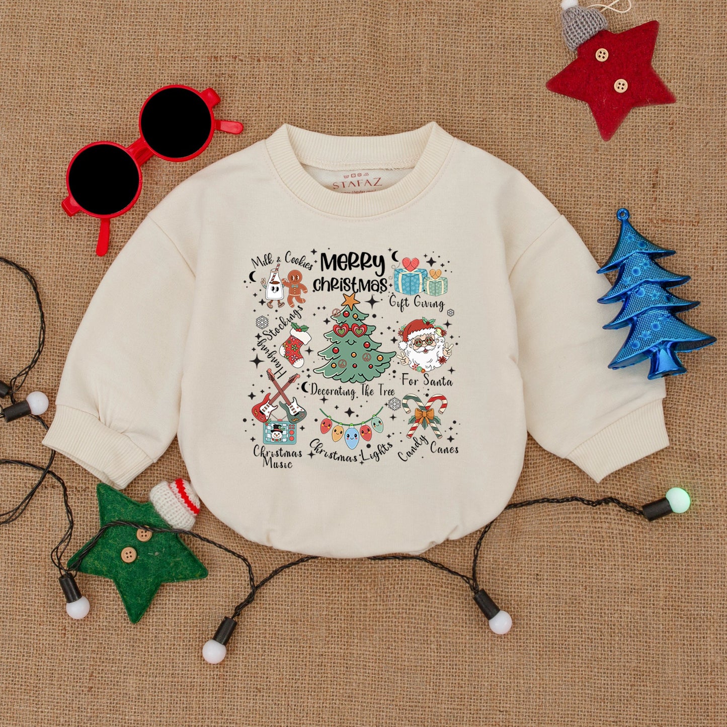 Santa Baby Retro Christmas Tree Romper – Cozy Holiday Outfit