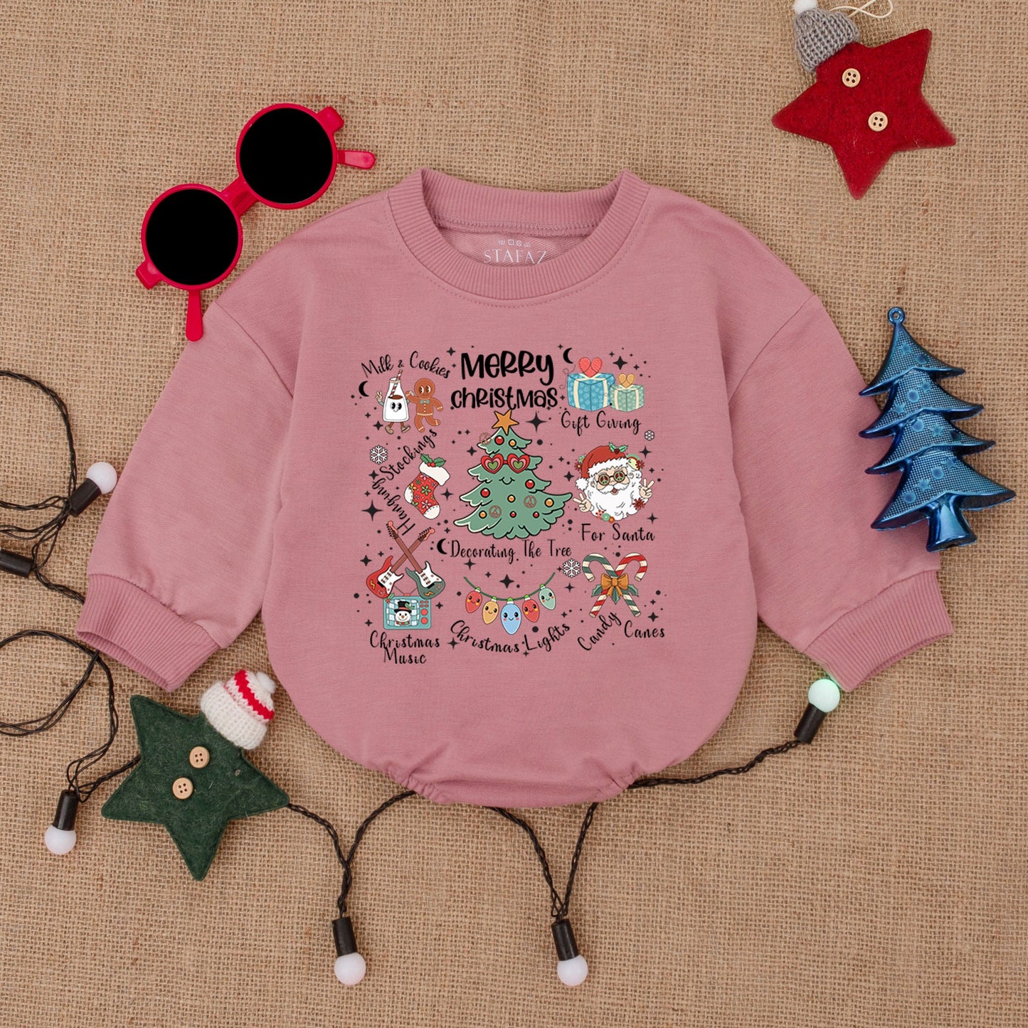 Santa Baby Retro Christmas Tree Romper – Cozy Holiday Outfit