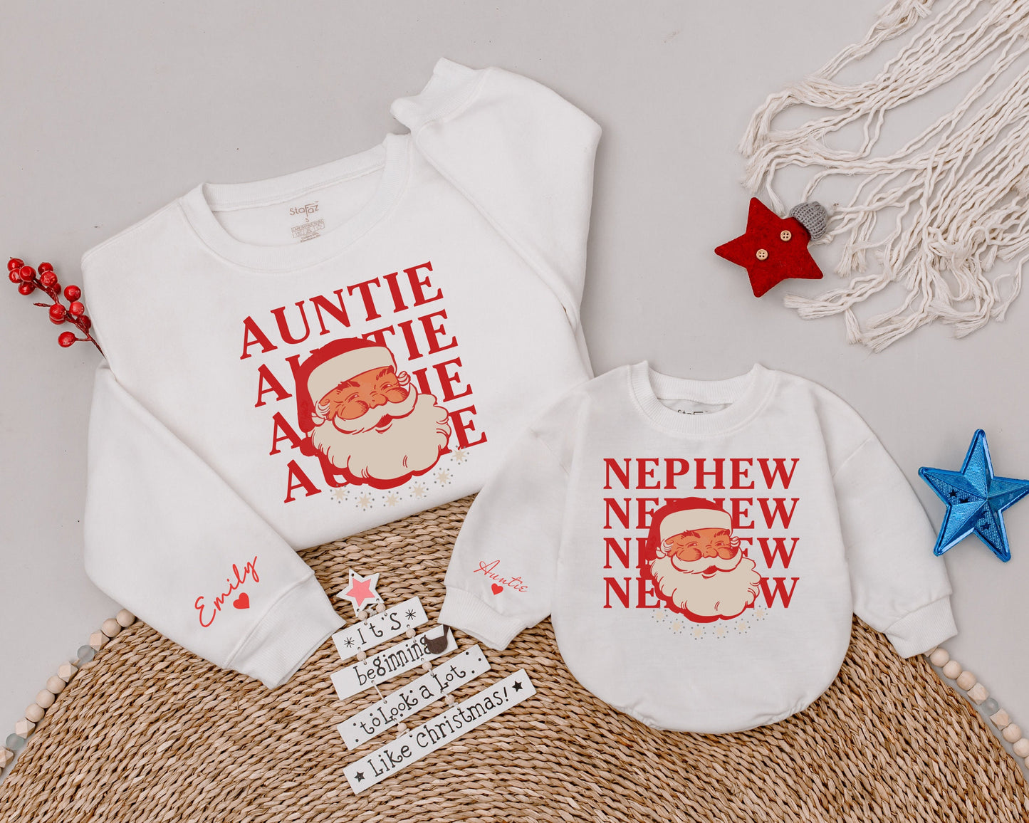 Aunt & Nephew Christmas Sweatshirts, Matching Family Holiday Shirts