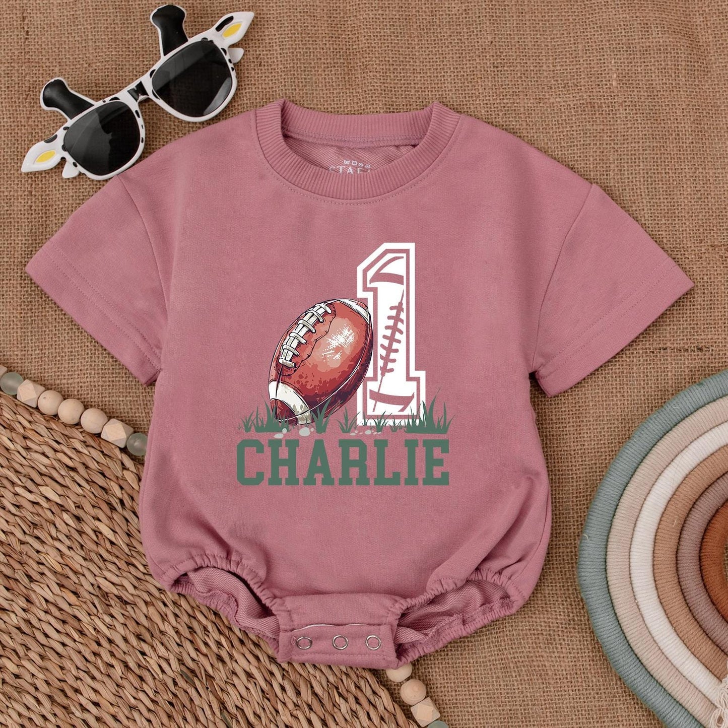 Football 1st Birthday Romper, Personalized Baby Outfit, Gift Idea