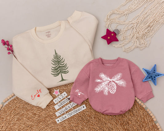 Matching Mom and Baby Christmas Sweatshirts: Pine Tree & Pinecone