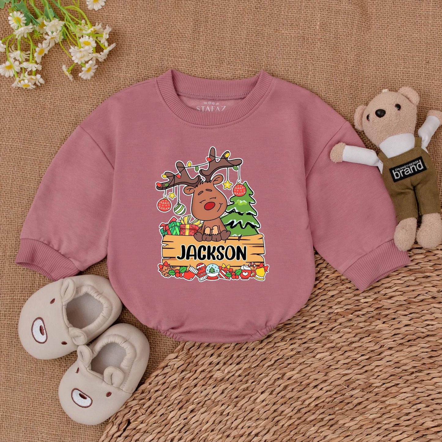 Custom Baby's 1st Christmas Romper, Personalized Xmas Bodysuit Gift