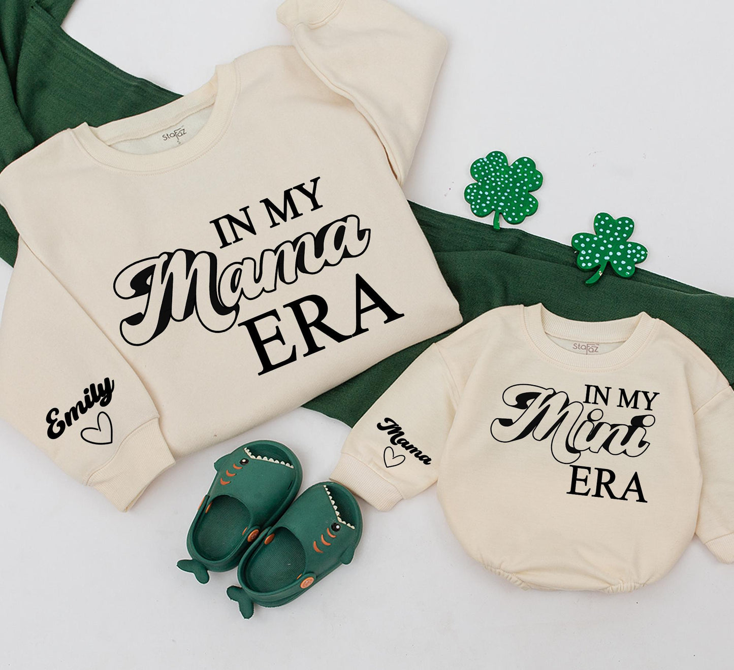 Personalized In My Mama Era Sweatshirt & Mini Matching Outfit for Mom Daughter Retro Style Custom Name Heart Details for Baby Girl Christmas Gift