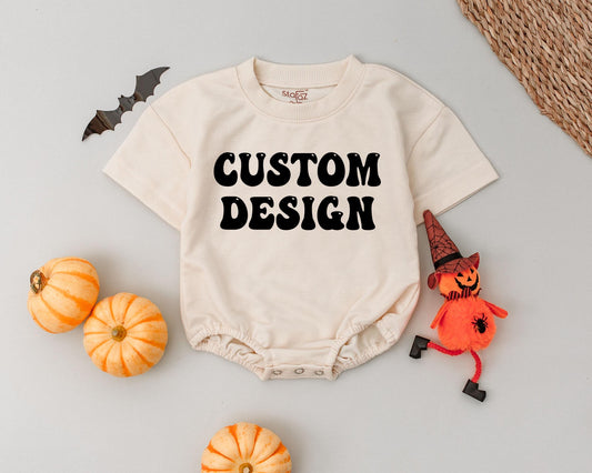 Custom Design Baby Bubble Romper Personalized Name Outfit Retro Font Infant Bodysuit Unisex Clothes Black or White Text Baby Shower Gift Holiday 1st Birthday