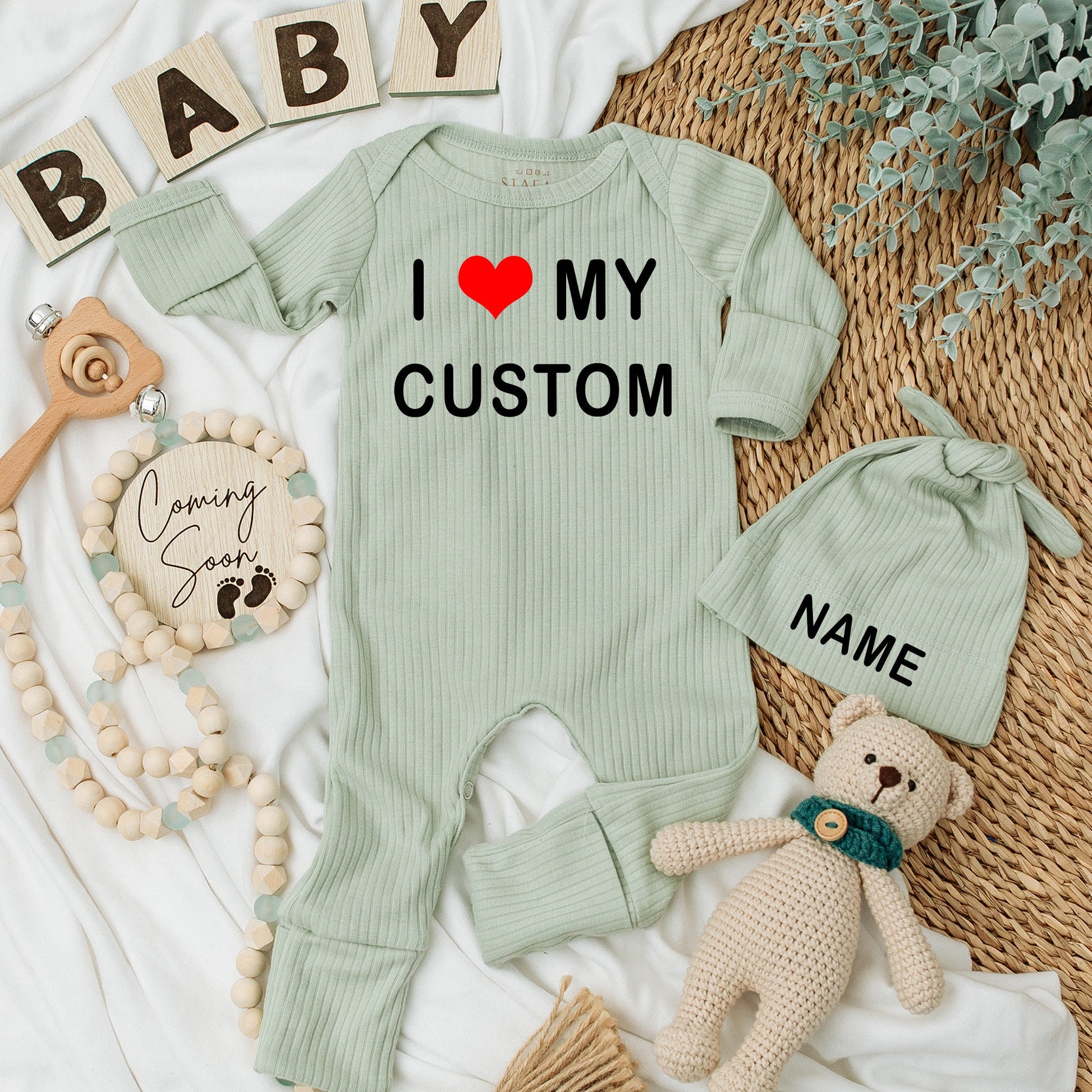 I Love My Custom Baby Bodysuit Sweet Pregnancy Announcement Outfit Newborn Gift Personalized Clothes Black Text Heart