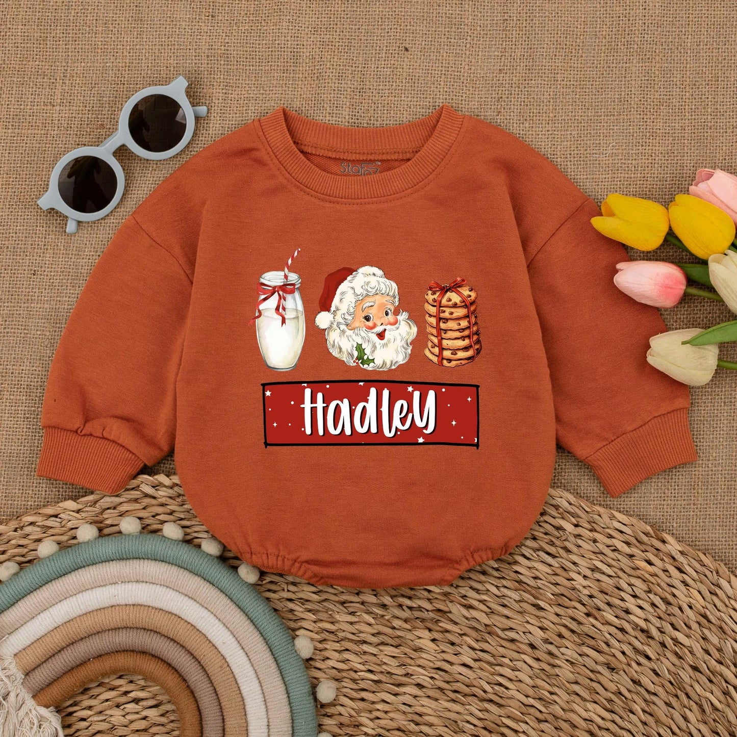 Personalized Santa Baby Romper - Vintage First Christmas Outfit