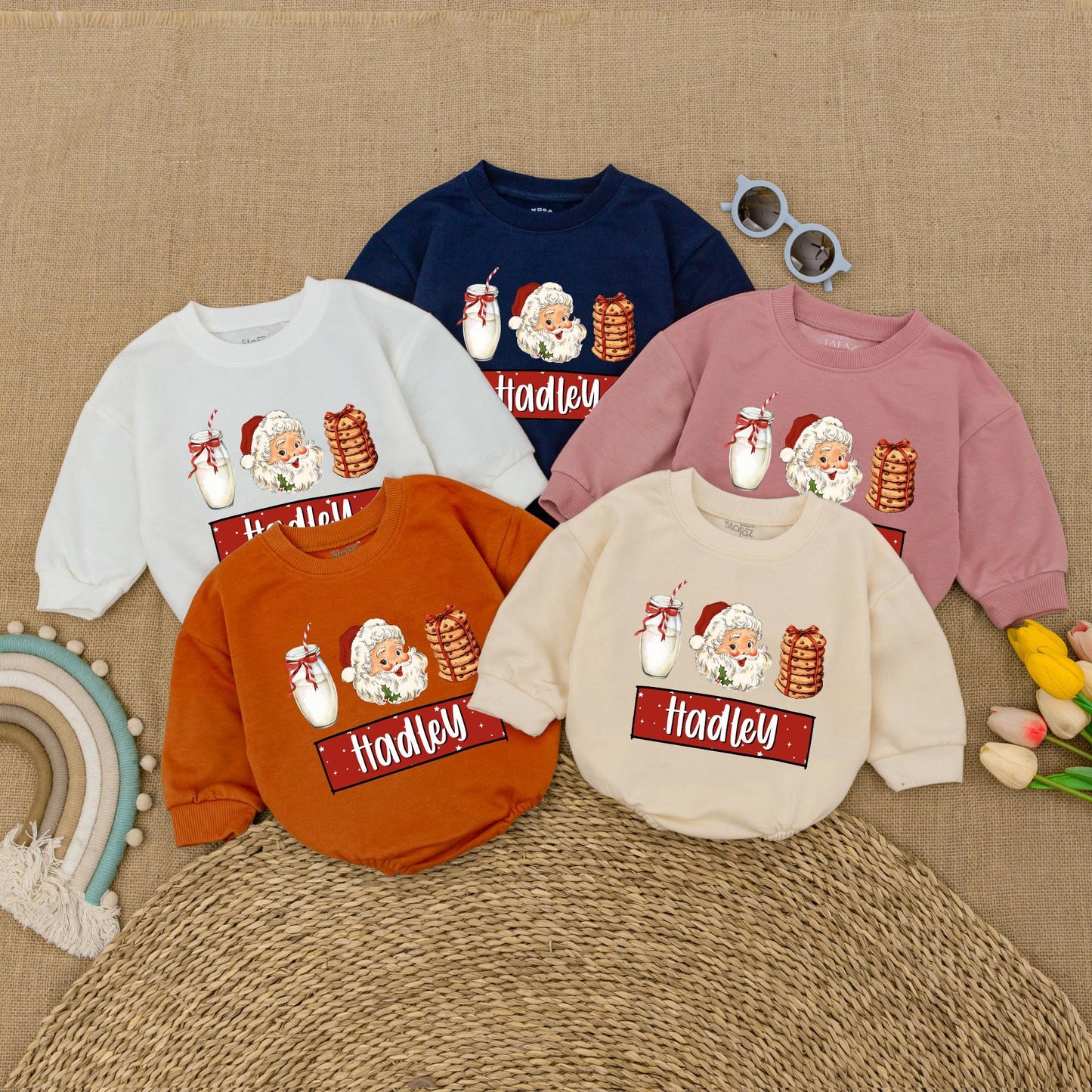 Personalized Santa Baby Romper - Vintage First Christmas Outfit