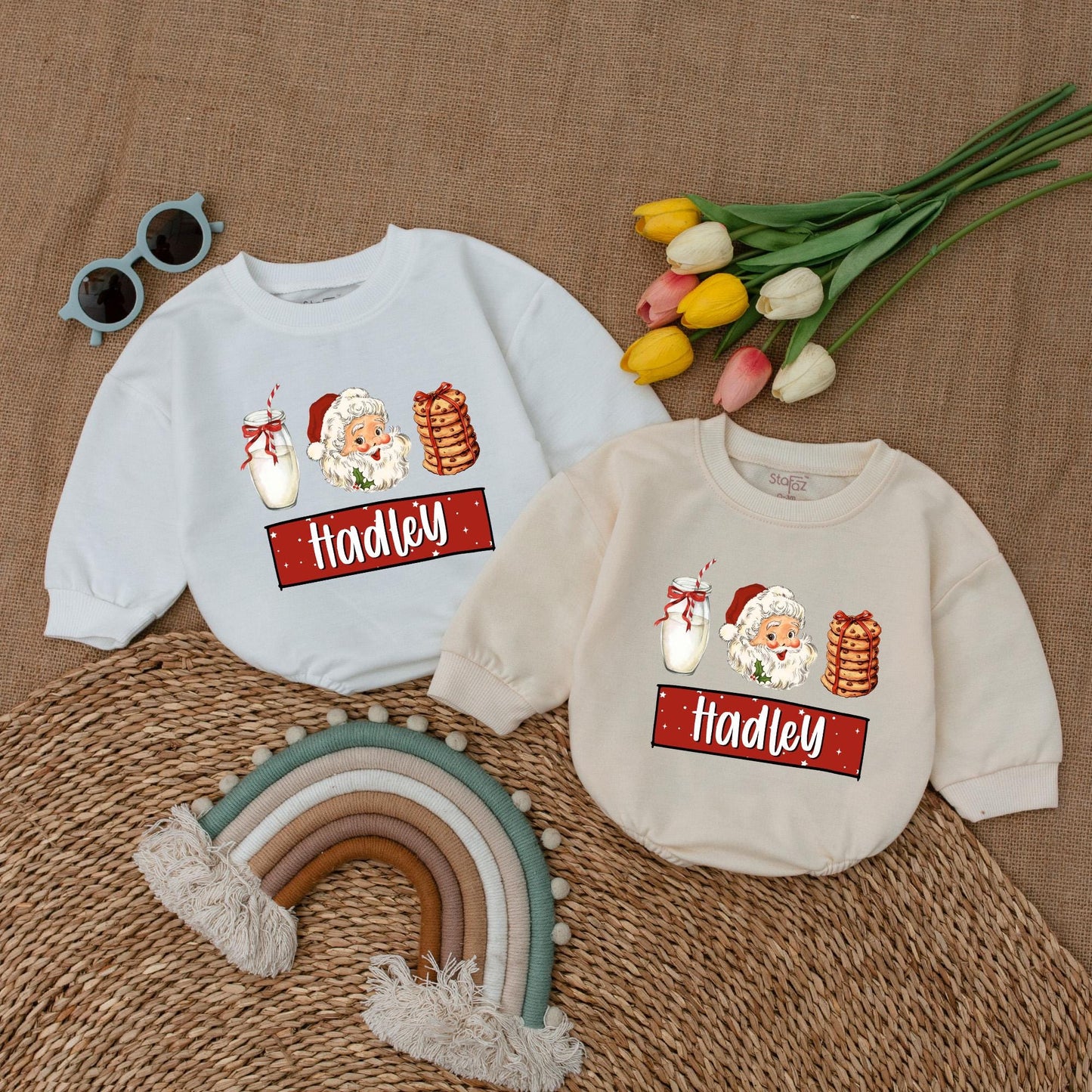 Personalized Santa Baby Romper - Vintage First Christmas Outfit