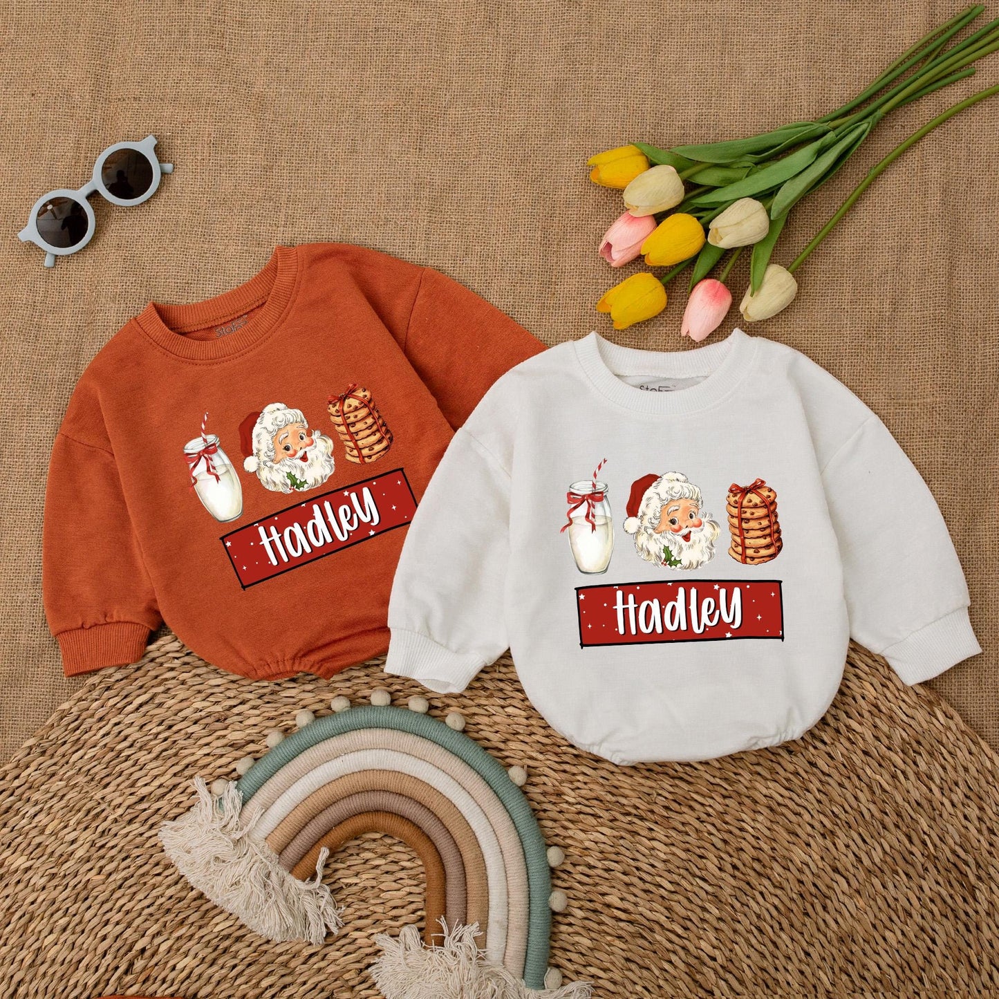 Personalized Santa Baby Romper - Vintage First Christmas Outfit
