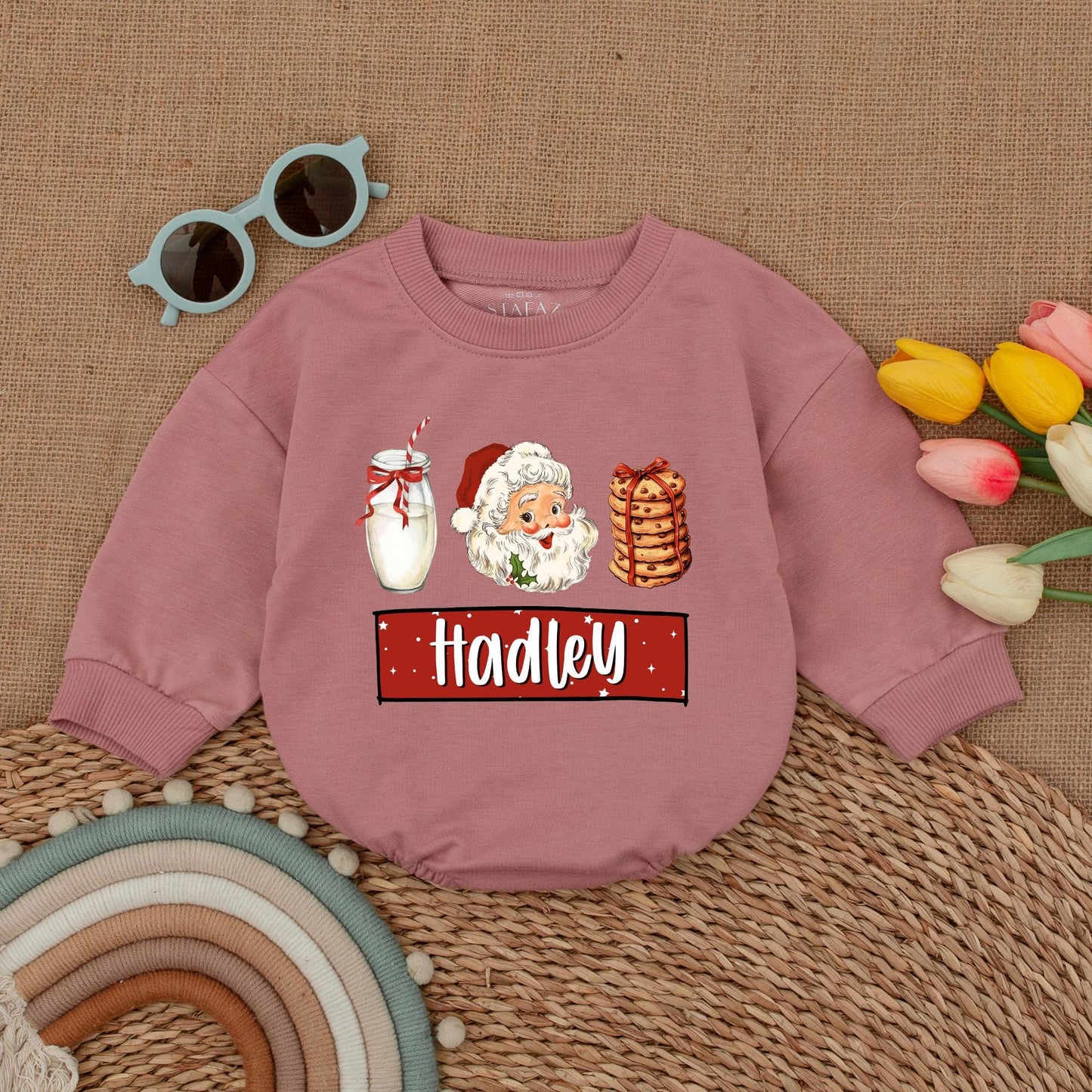 Personalized Santa Baby Romper - Vintage First Christmas Outfit