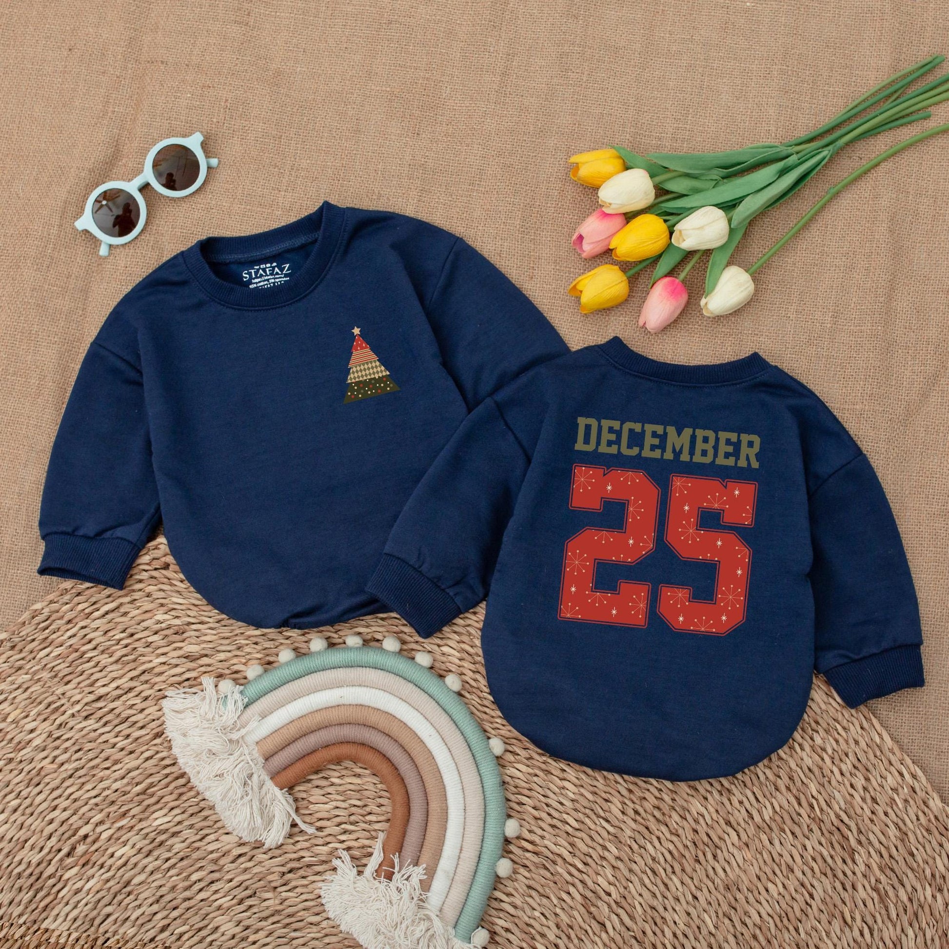 First Christmas Vintage Tree Romper | Baby Holiday Bodysuit Gift