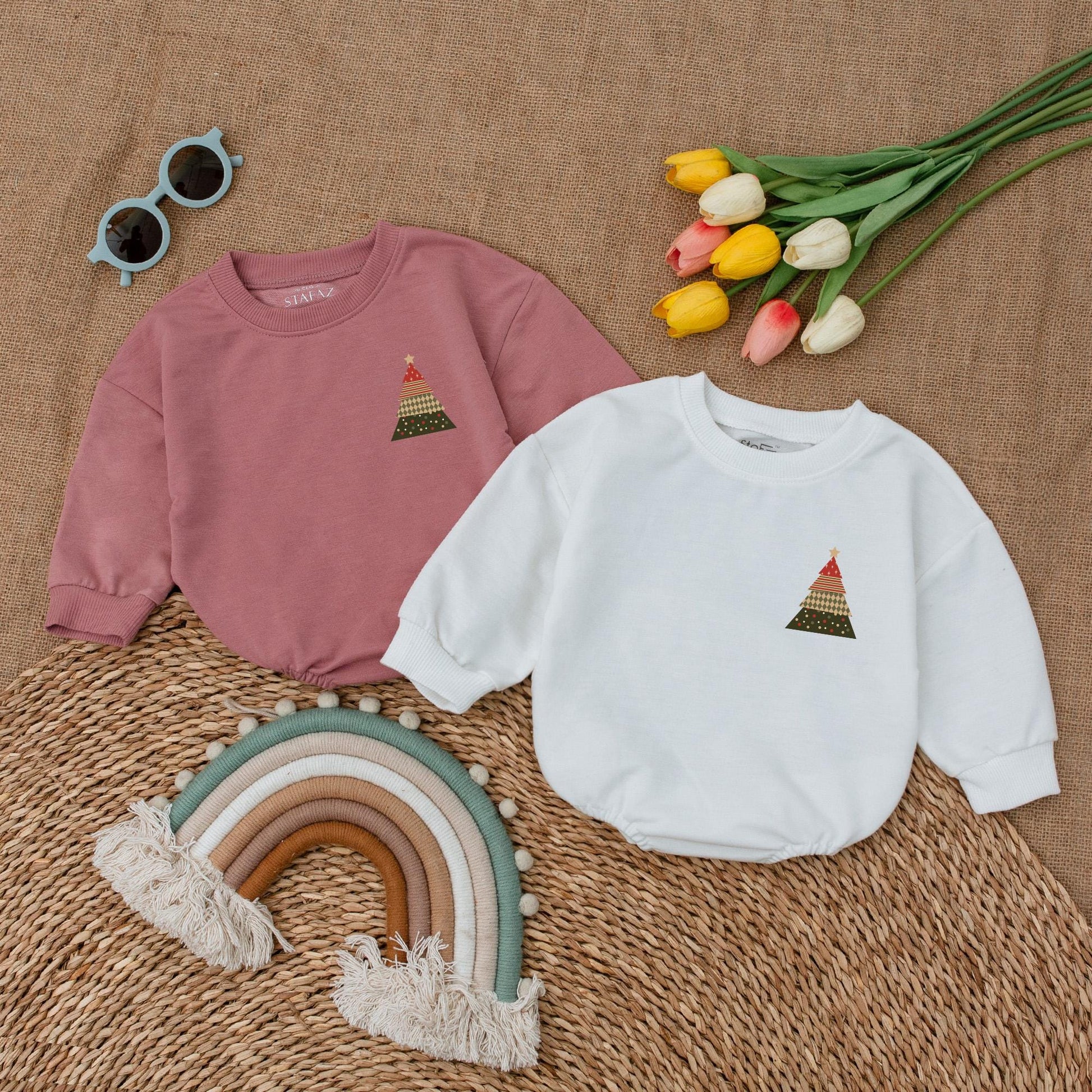 First Christmas Vintage Tree Romper | Baby Holiday Bodysuit Gift