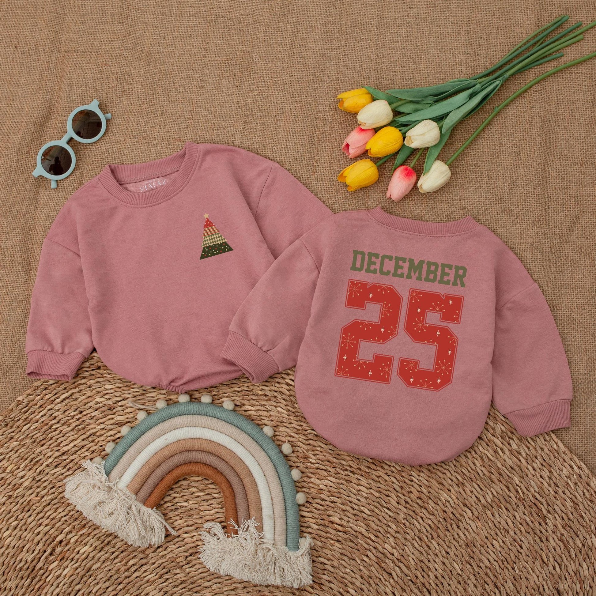 First Christmas Vintage Tree Romper | Baby Holiday Bodysuit Gift