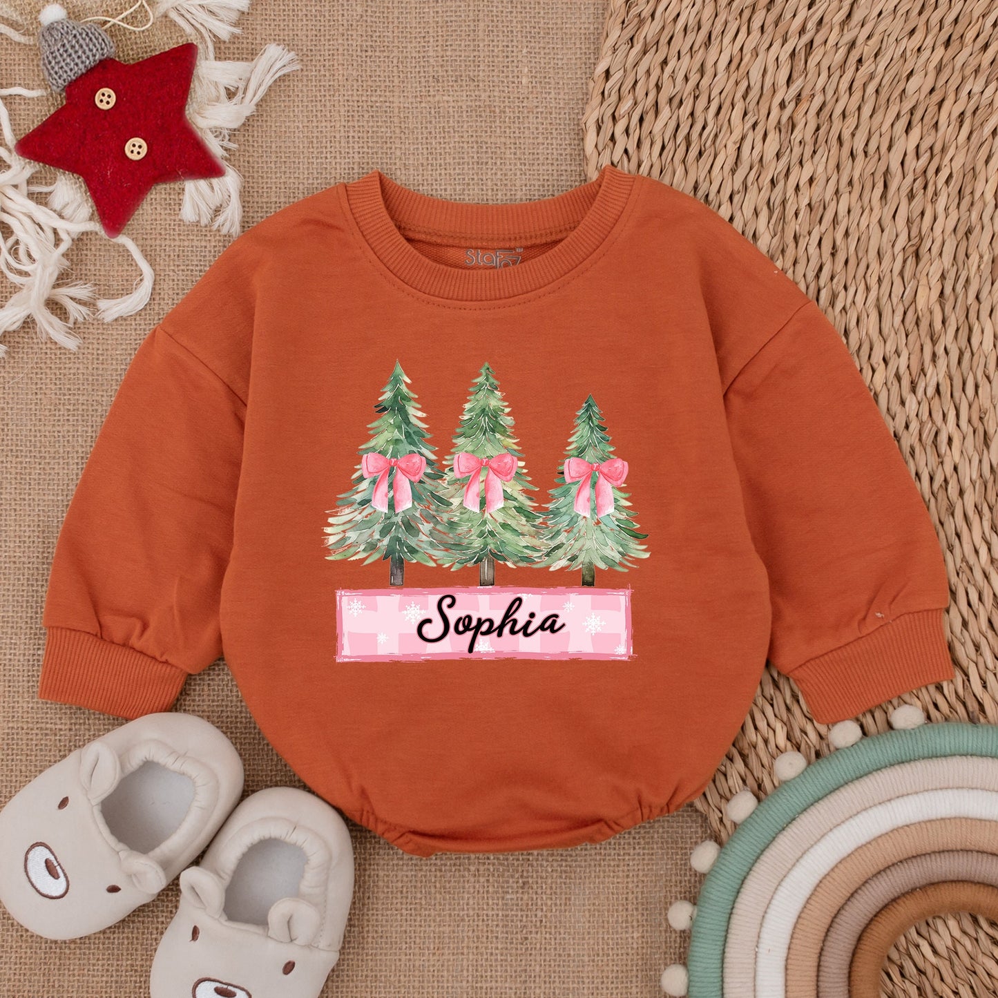 Festive Baby Romper, Long Sleeve Bodysuit, First Christmas Outfit