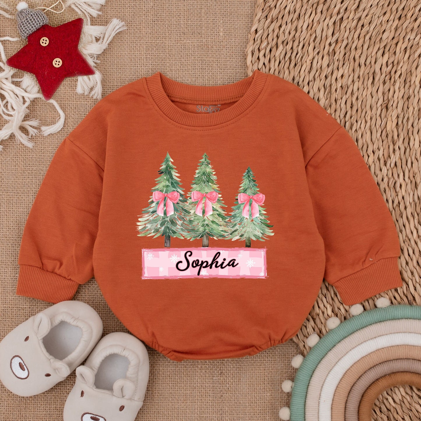 Festive Baby Romper, Long Sleeve Bodysuit, First Christmas Outfit