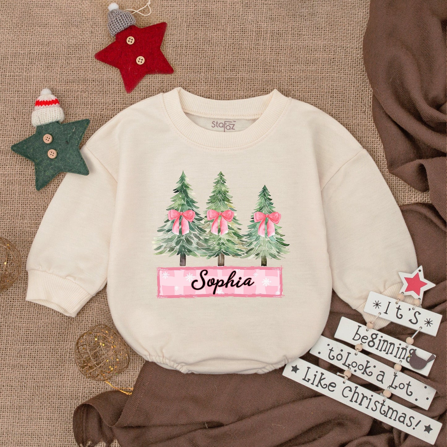Festive Baby Romper, Long Sleeve Bodysuit, First Christmas Outfit