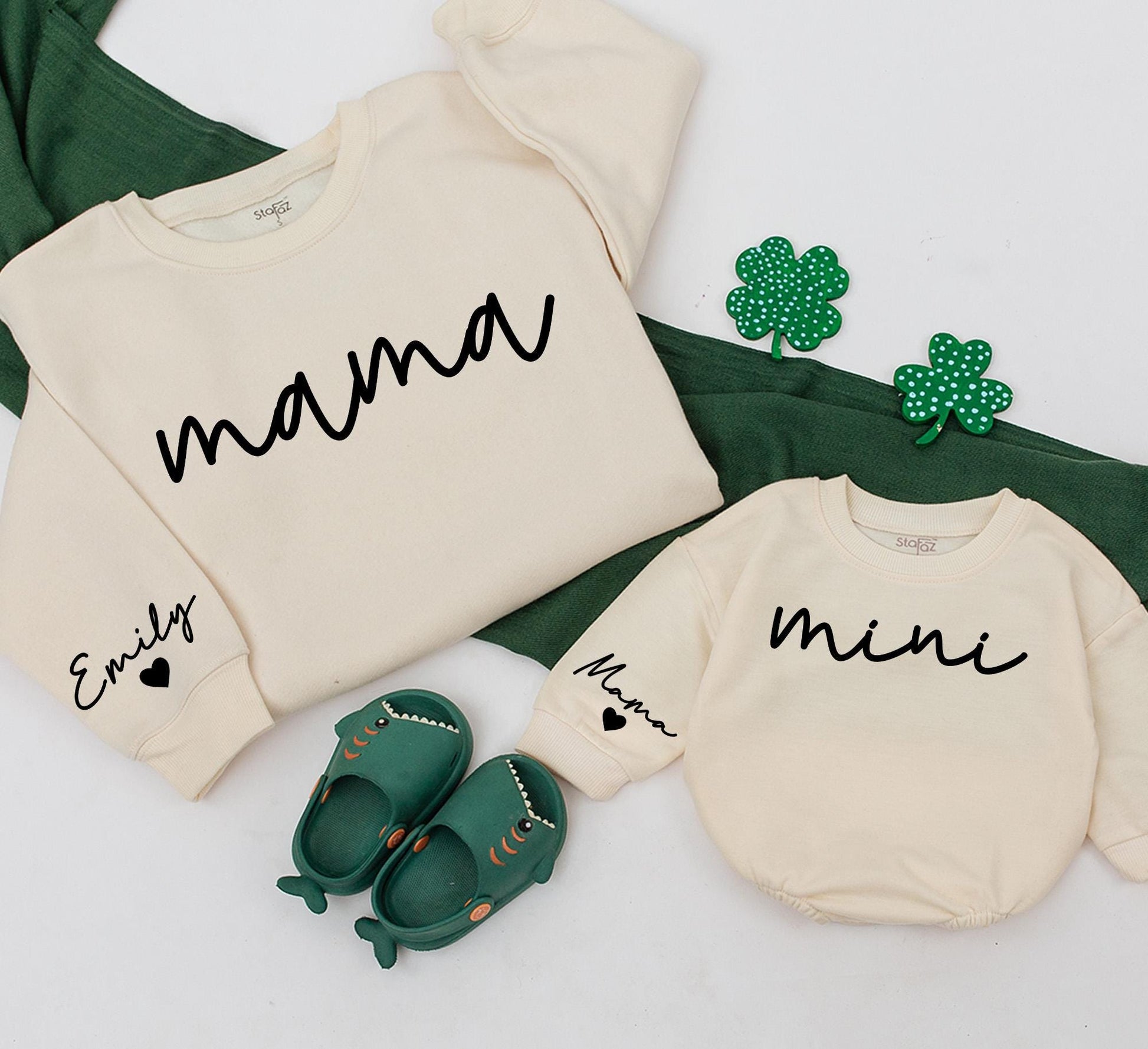 Mama & Mini Matching Sweatshirt Set - Personalized Cursive Name Family Outfits, Custom Baby Girl Romper Gift, Comfortable Mom & Daughter Christmas Clothes