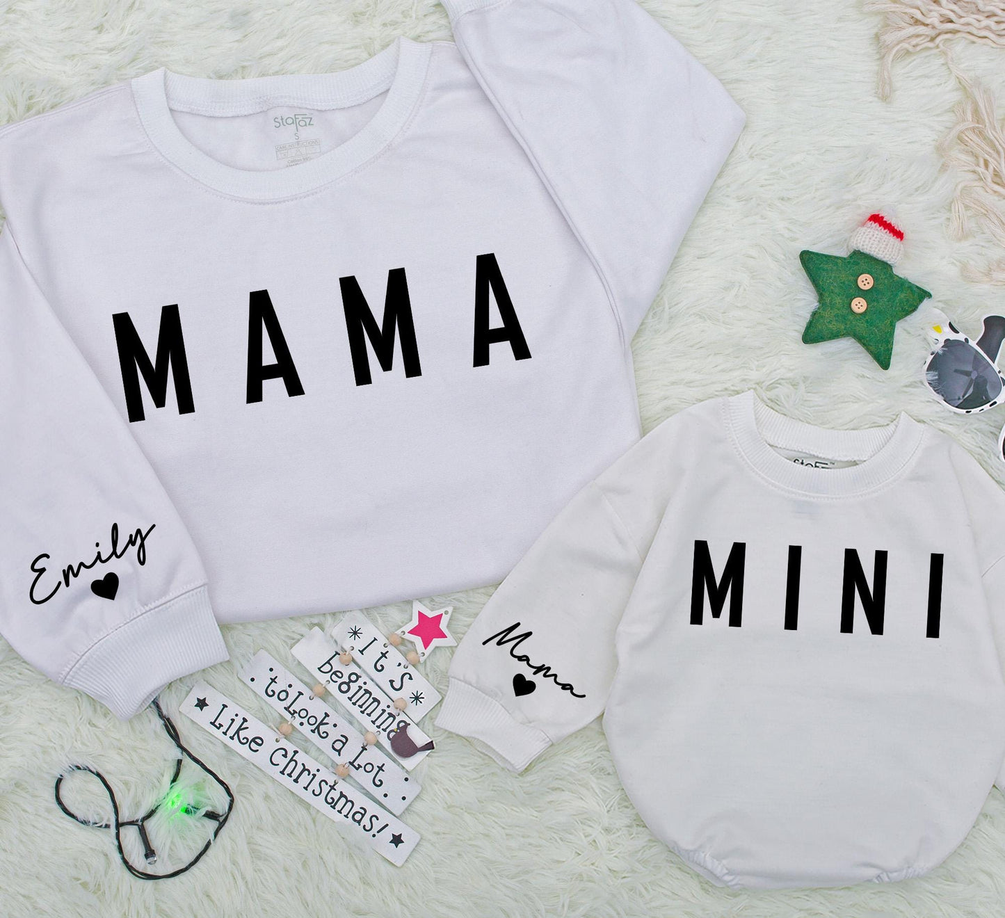 Matching Mama & Mini Christmas Sweatshirts, Personalized Family Holiday Outfit, Mom & Baby Girl Matching, Emily & Heart, Casual Xmas Gift