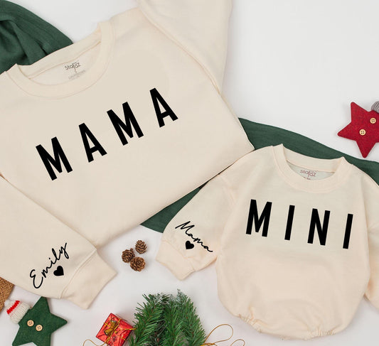 Matching Mama & Mini Christmas Sweatshirts, Personalized Family Holiday Outfit, Mom & Baby Girl Matching, Emily & Heart, Casual Xmas Gift