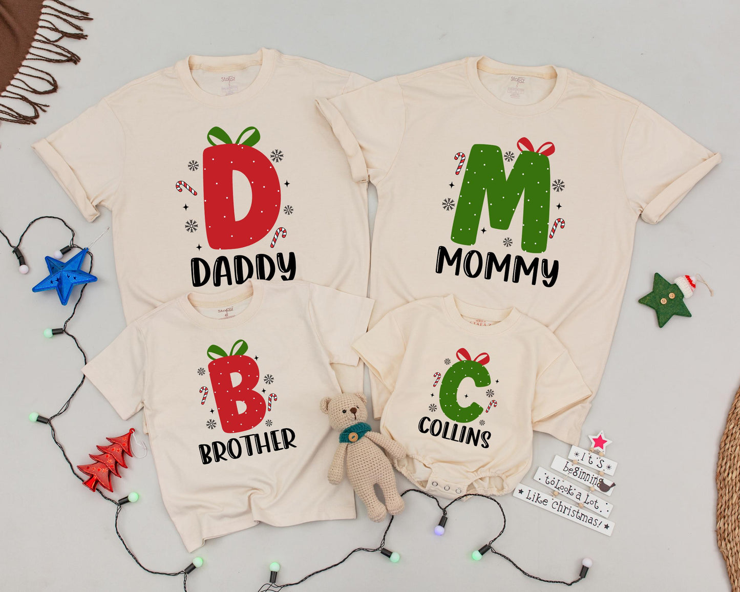 Custom Christmas Family Tees: Monogrammed Vintage Matching Outfits