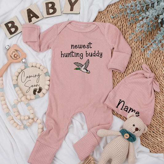 Newest Hunting Buddy Duck Baby Bodysuit & Hat Set, Little Hunter Newborn Outfit, Mallard Duck Clothes, Baby Shower Gift, Cute Duck Baby Outfit, Teal Hunting