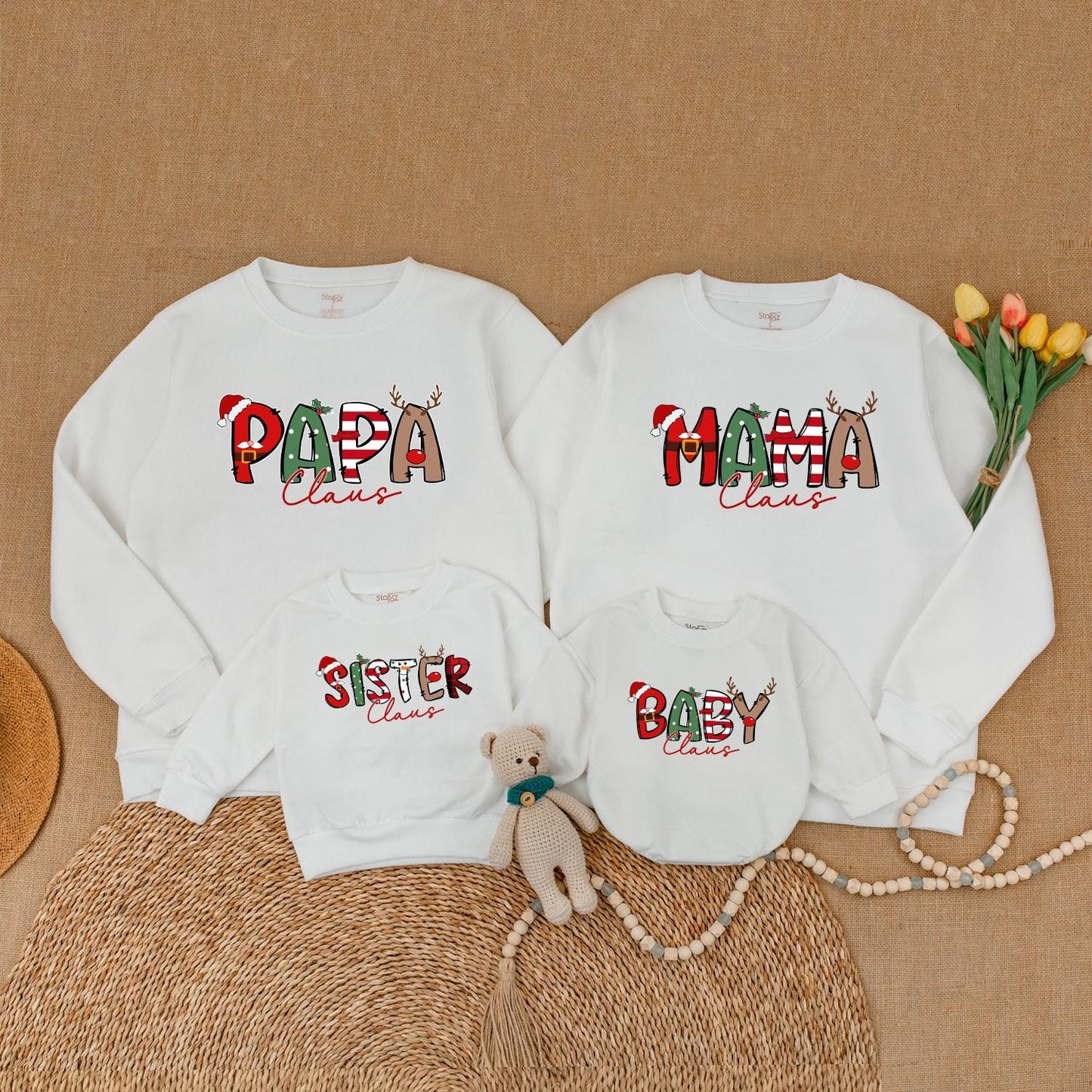 Matching Family Claus Christmas Sweaters, Personalized Xmas Gifts