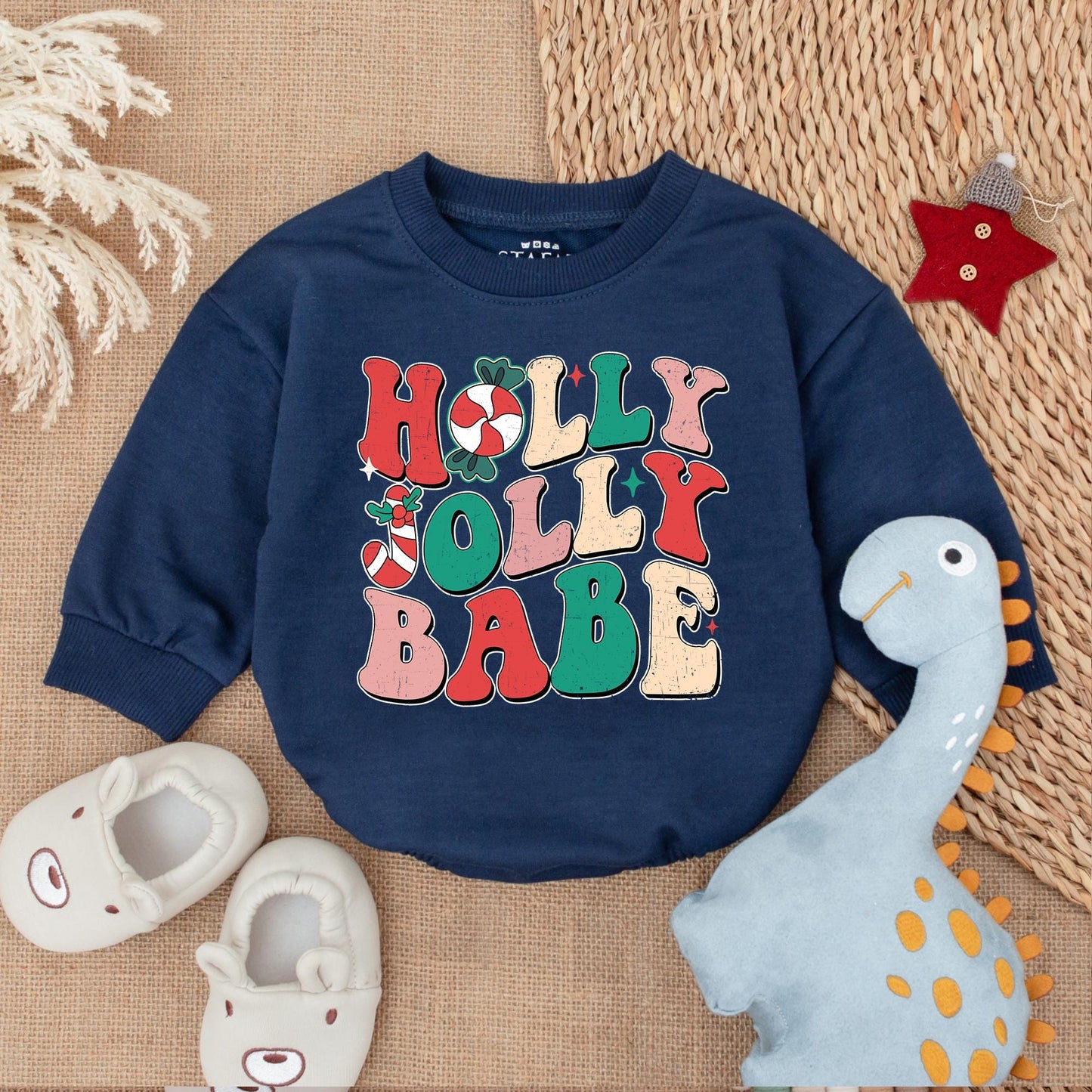 Holly Jolly Baby Romper, First Christmas Outfit, Cozy Baby Clothes