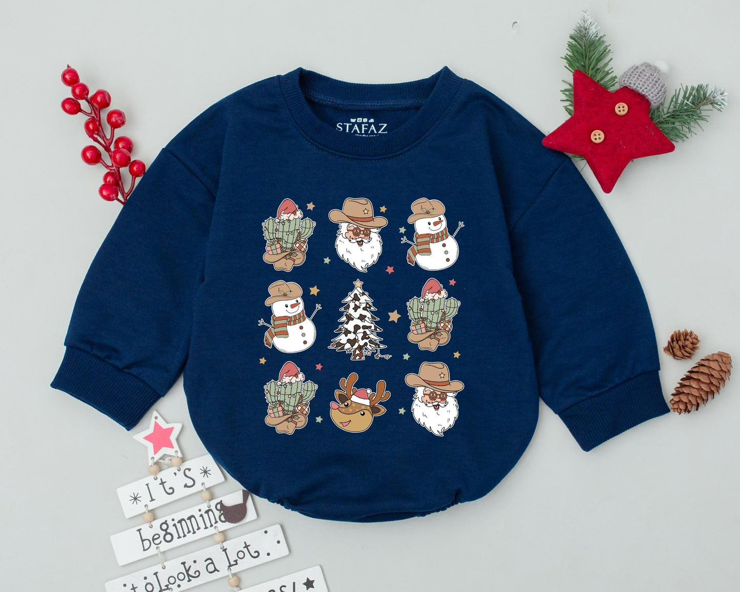 1st Christmas Baby Outfit: Western Romper & Vintage Cowboy Style