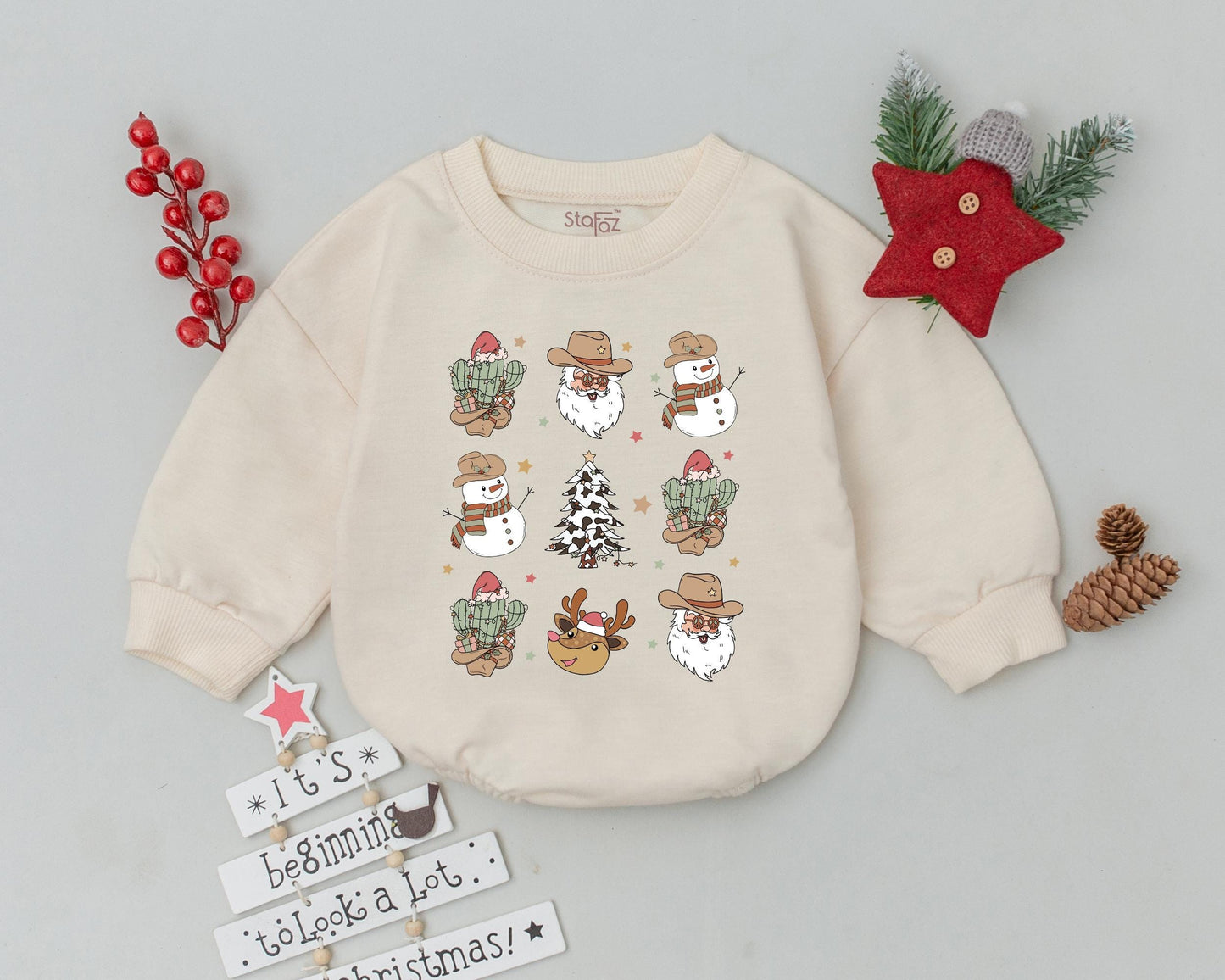 1st Christmas Baby Outfit: Western Romper & Vintage Cowboy Style