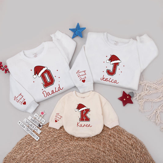 Matching Family Christmas Shirts - Custom Name Monogram Sweatshirts