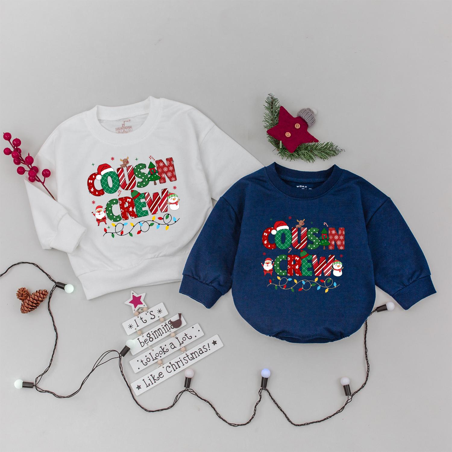 Cousin Crew Christmas Sweatshirt Festive Reindeer Snowflake Lights Matching Family Xmas Trendy Baby Toddler Holiday Gift