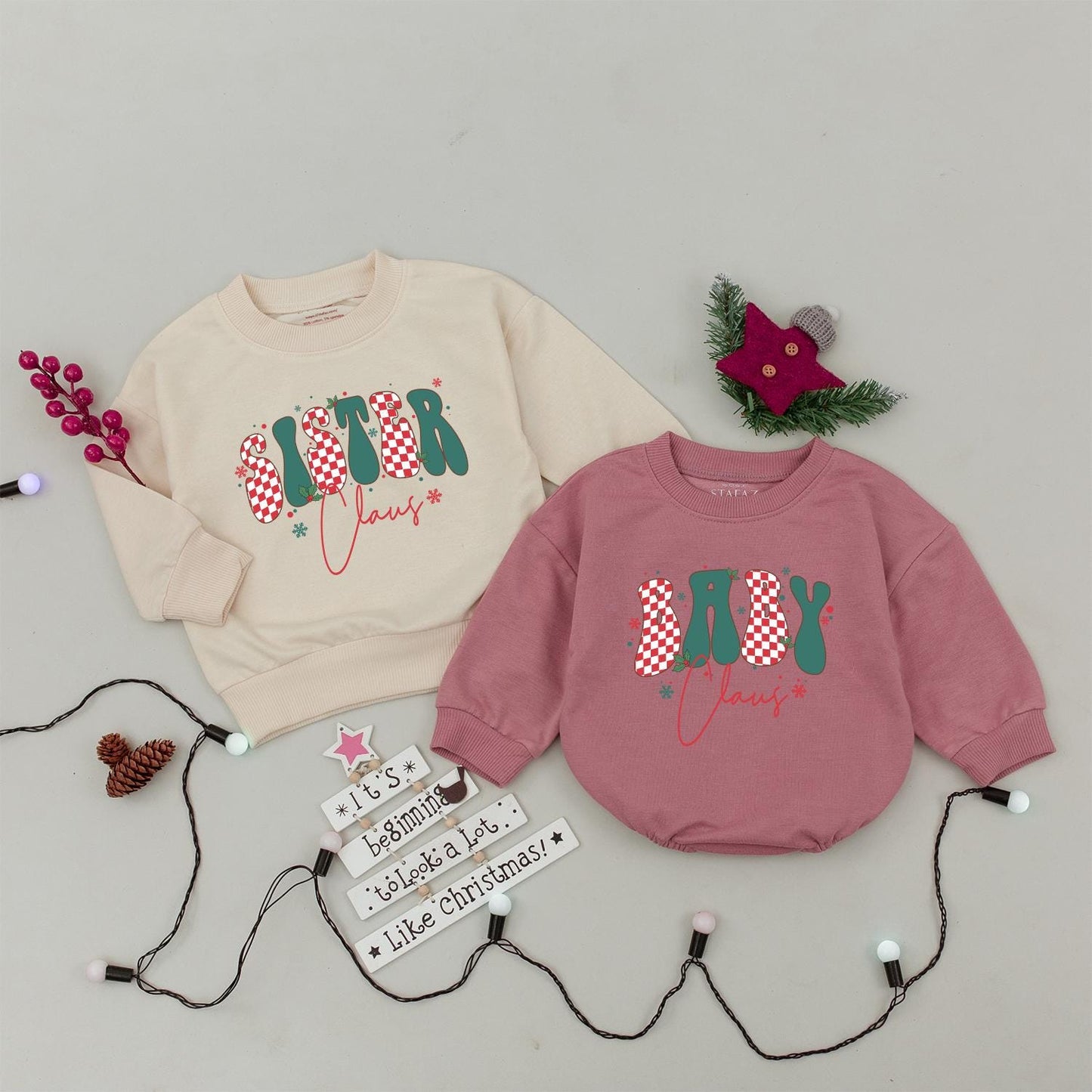 Matching Family Claus Sweaters: Trendy Checkered Xmas Gifts