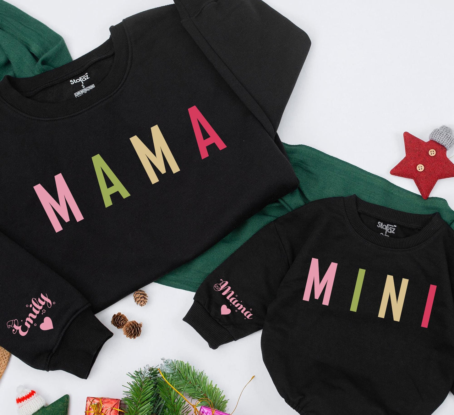 Personalized Pastel Mama Mini Matching Sweatshirts Emily Sleeve Heart Cozy Family Outfits Christmas Gift