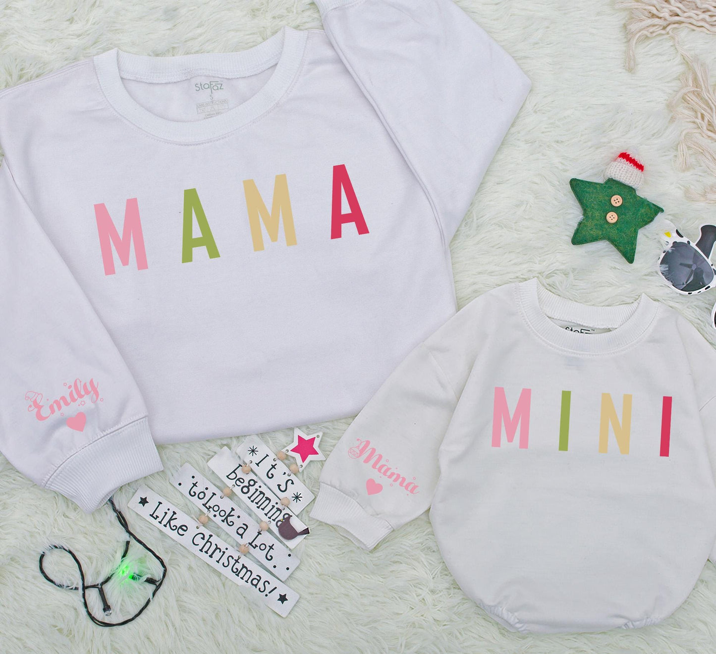 Personalized Pastel Mama Mini Matching Sweatshirts Emily Sleeve Heart Cozy Family Outfits Christmas Gift
