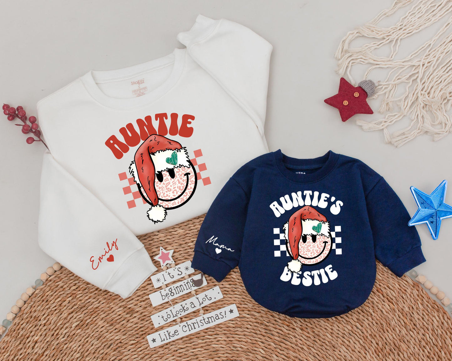 Auntie & Bestie Matching Christmas Sweatshirts - Family Gift Set