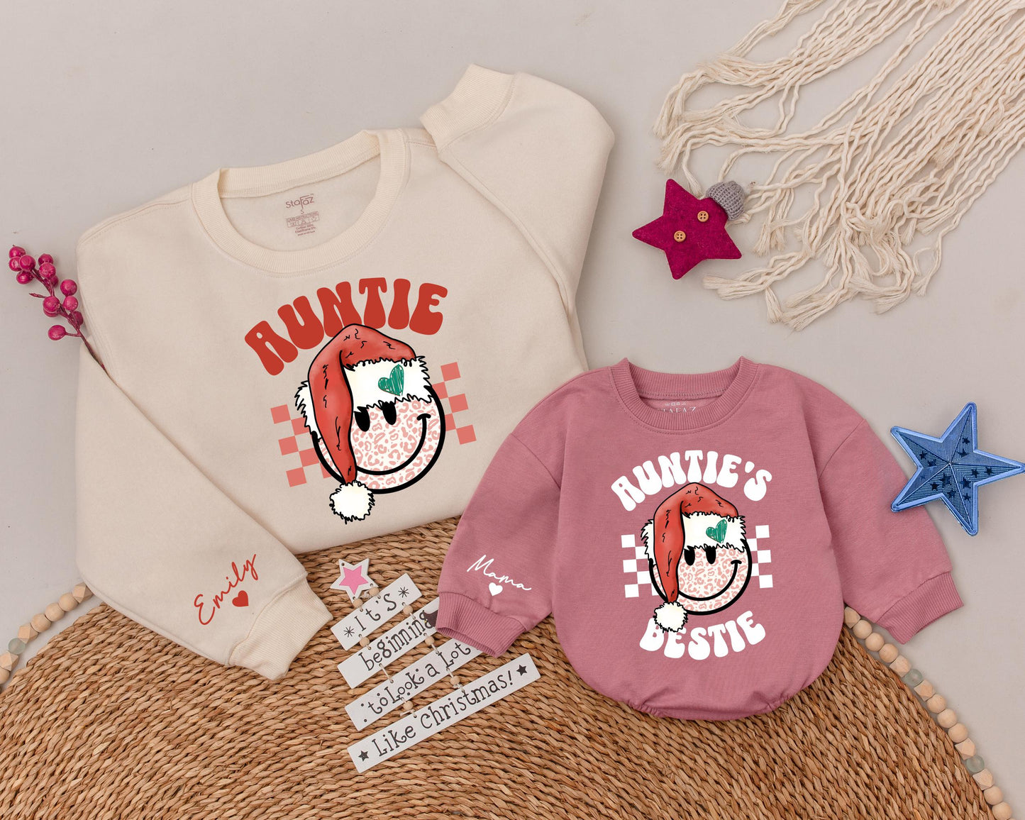 Auntie & Bestie Matching Christmas Sweatshirts - Family Gift Set