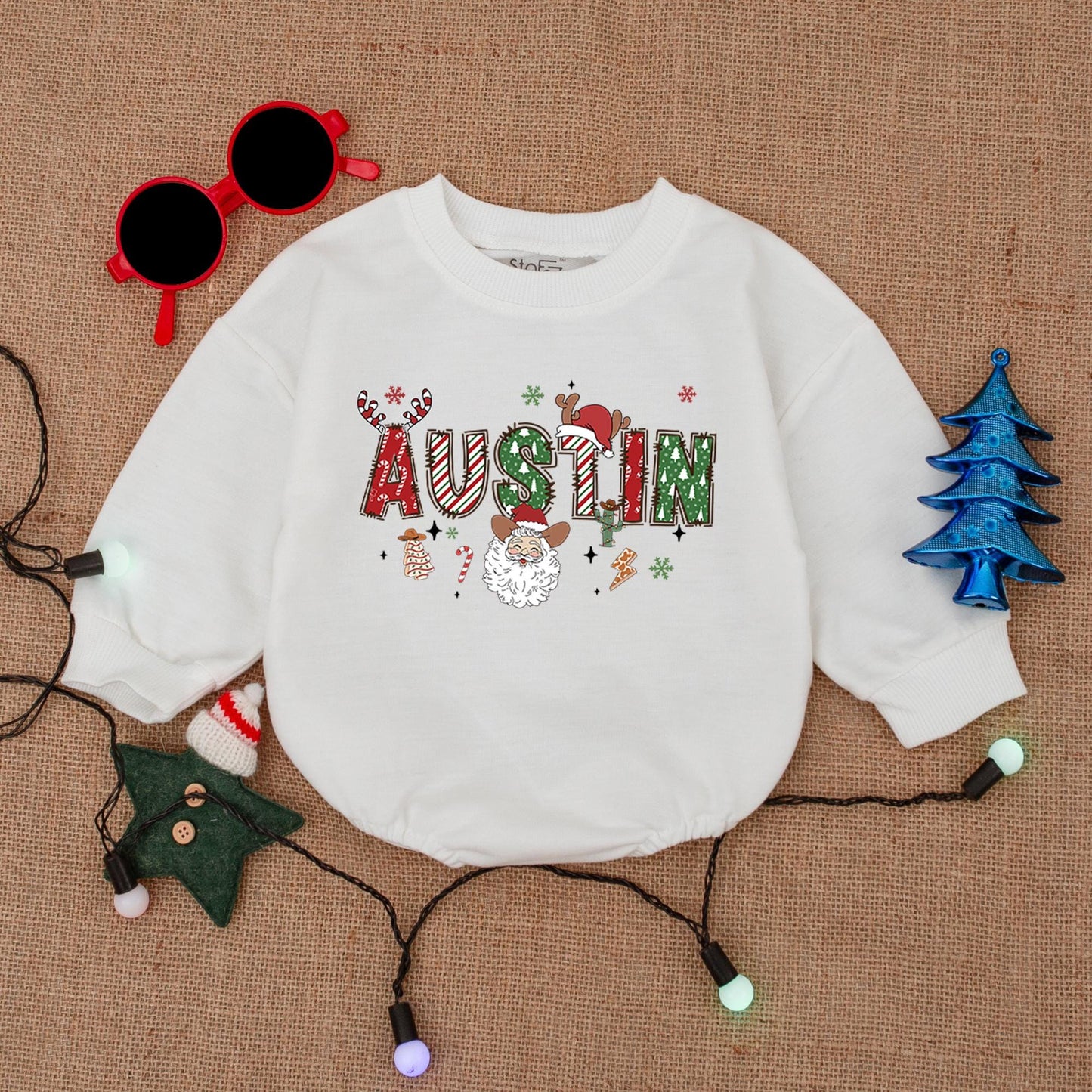 Personalized First Christmas Baby Outfit: Bodysuit & Romper Gift