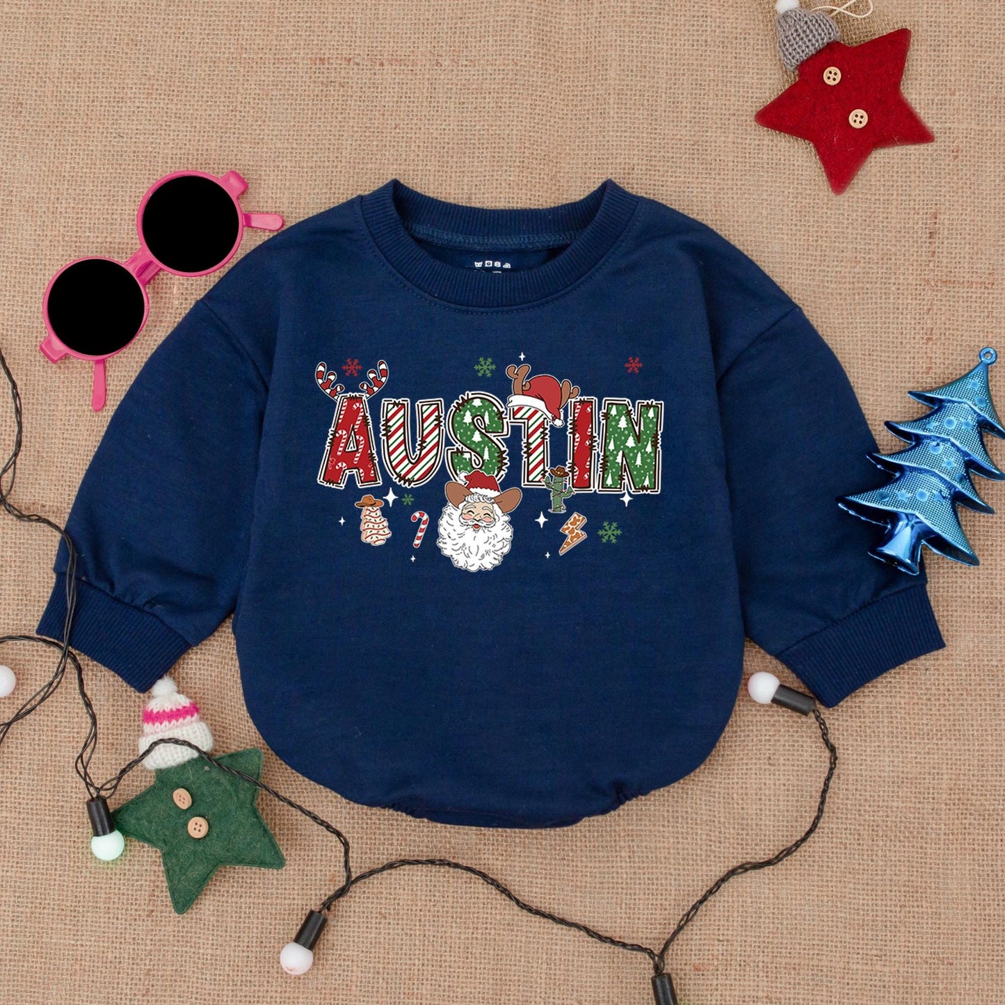 Personalized First Christmas Baby Outfit: Bodysuit & Romper Gift