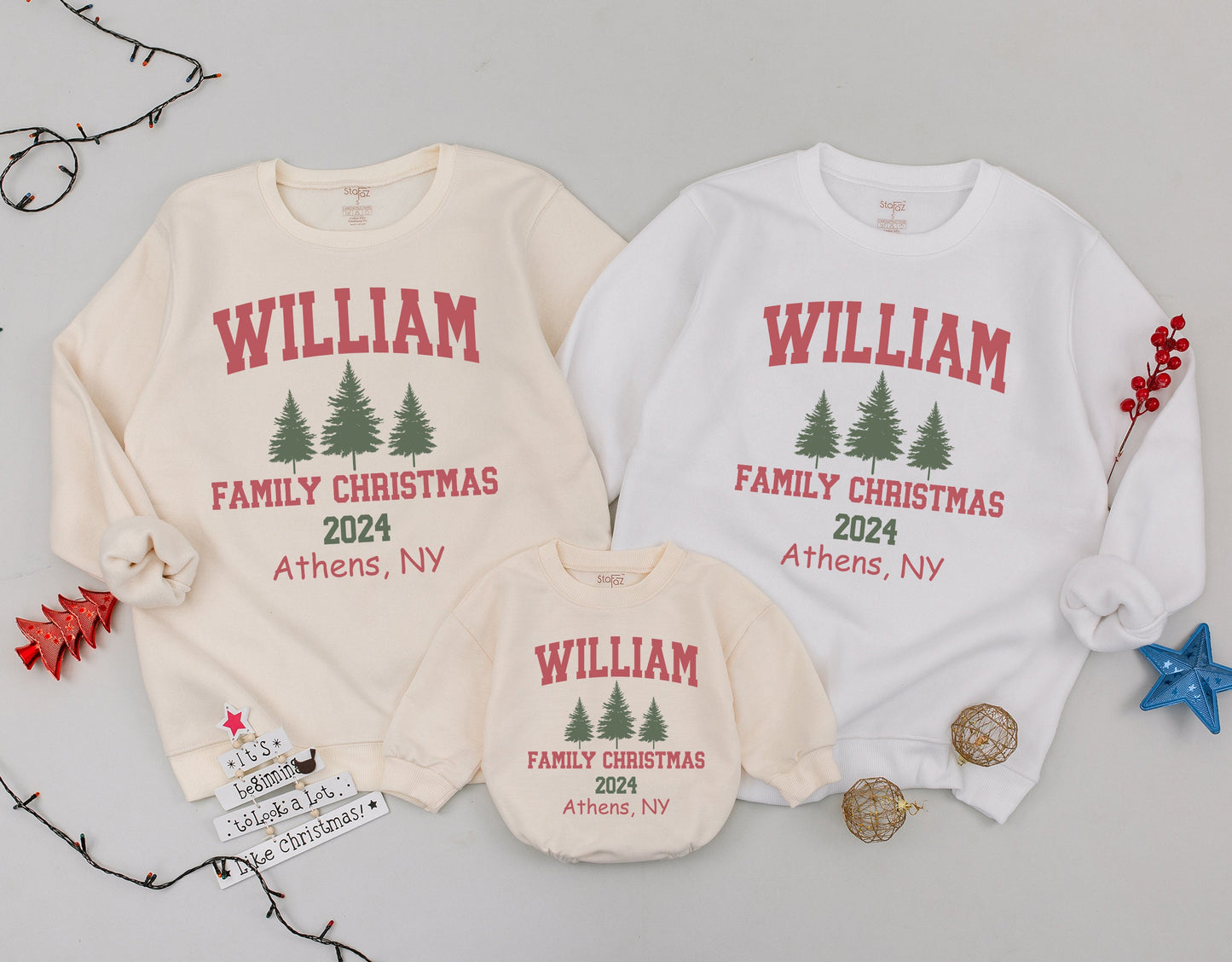 Matching Retro Christmas Sweaters for Family, Personalized Names
