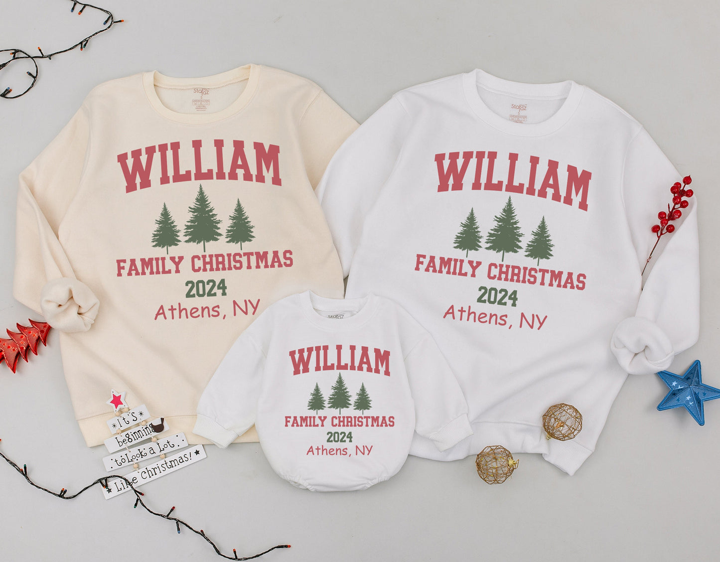 Matching Retro Christmas Sweaters for Family, Personalized Names