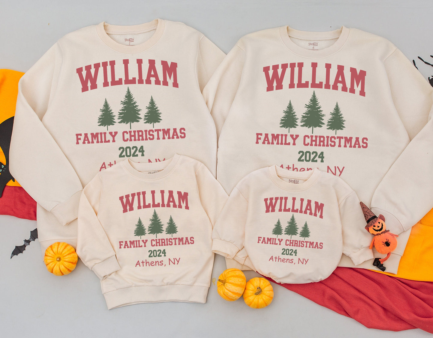 Matching Retro Christmas Sweaters for Family, Personalized Names