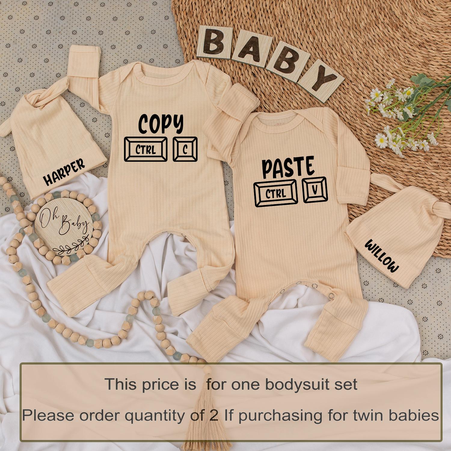 Baby Twin Outfits, Copy CTRL C Paste CTRL V Twin Baby Bodysuits & Hat Set, Newborn Twin Gift