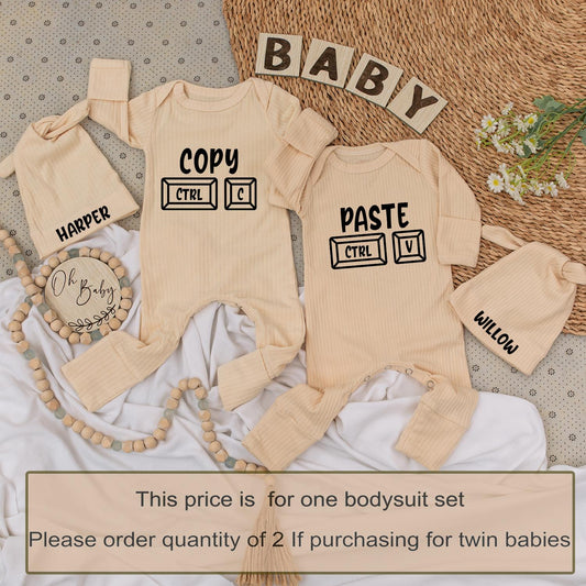 Baby Twin Outfits, Copy CTRL C Paste CTRL V Twin Baby Bodysuits & Hat Set, Newborn Twin Gift